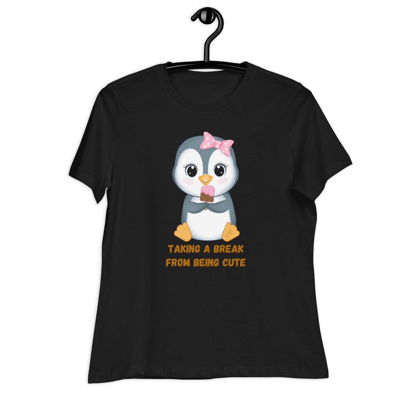 Women's Relaxed Soft & Smooth Premium Quality T-Shirt Taking A Break From Being Cute Penguin Design by IOBI Original Apparel