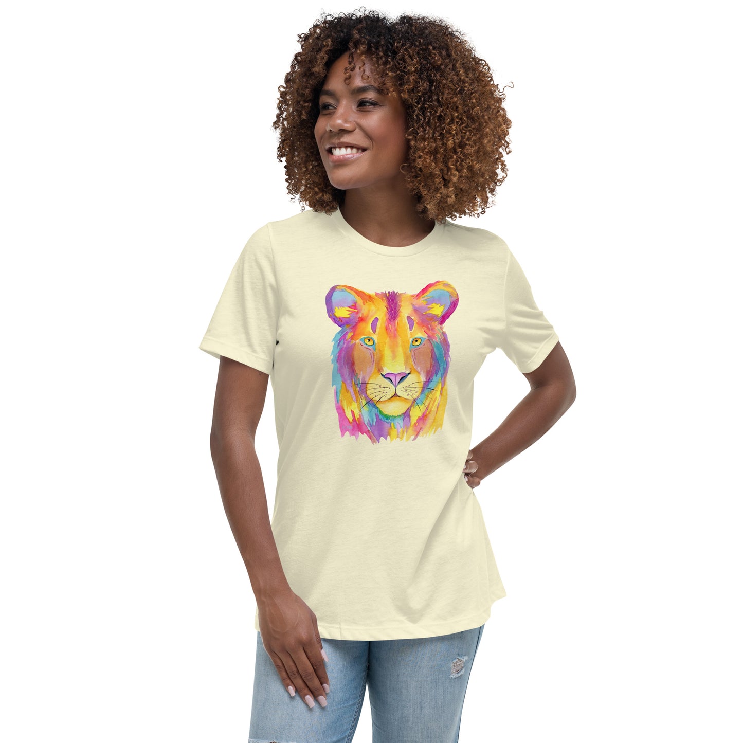 Women's Relaxed Soft & Smooth Premium Quality T-Shirt Colorful Tiger Design by IOBI Original Apparel