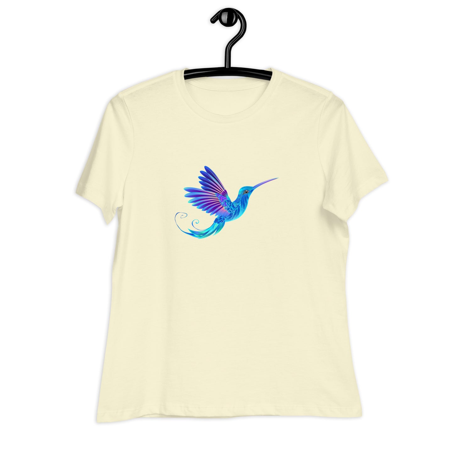 Women's Relaxed Soft & Smooth Premium Quality T-Shirt Magical Blue Hummingbird Design by IOBI Original Apparel