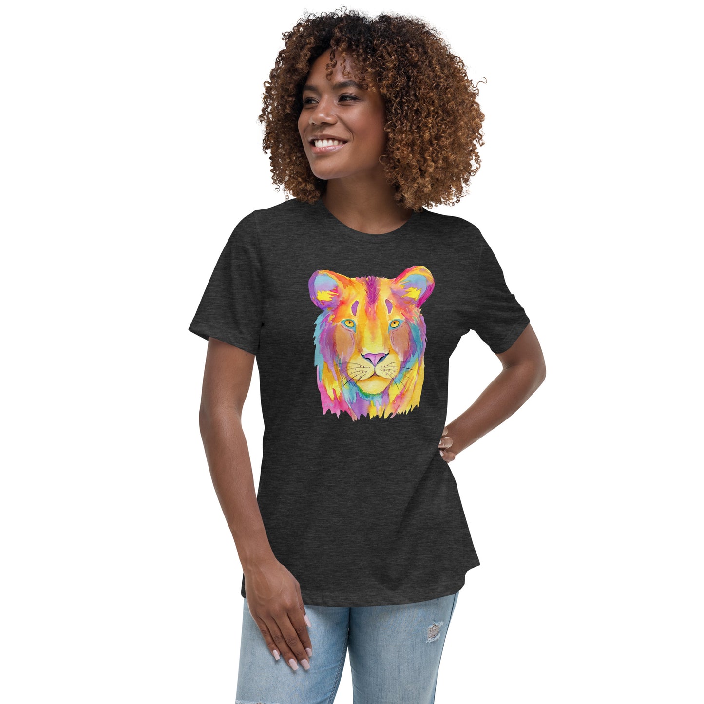 Women's Relaxed Soft & Smooth Premium Quality T-Shirt Colorful Tiger Design by IOBI Original Apparel