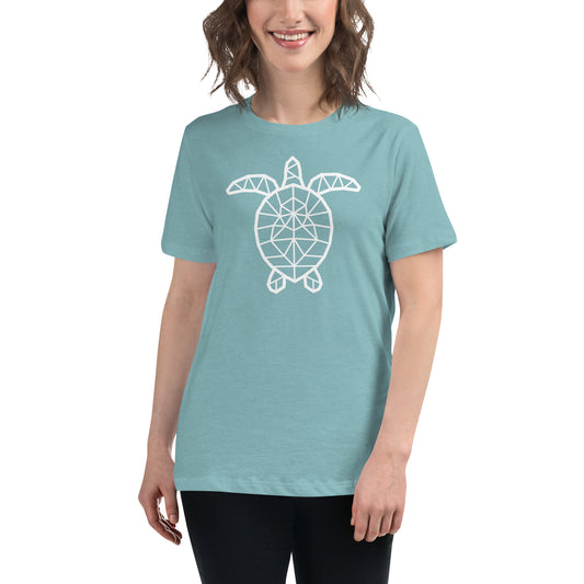 Women's Relaxed Soft & Smooth Premium Quality T-Shirt Mosaic Turtle Design by IOBI Original Apparel