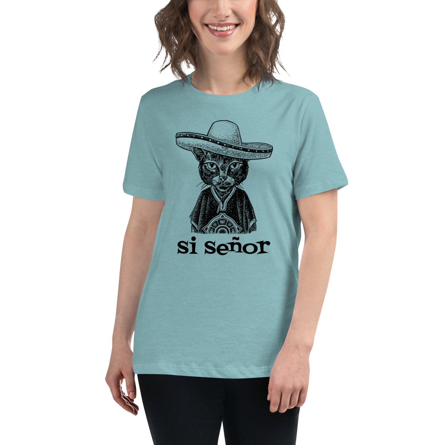 Women's Relaxed Soft & Smooth Premium Quality T-Shirt Si Señor Cat Design by IOBI Original Apparel