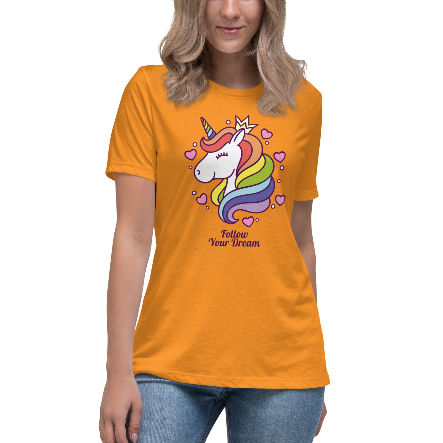 Women's Relaxed Soft & Smooth Premium Quality T-Shirt Follow Your Dream Unicorn Design by IOBI Original Apparel