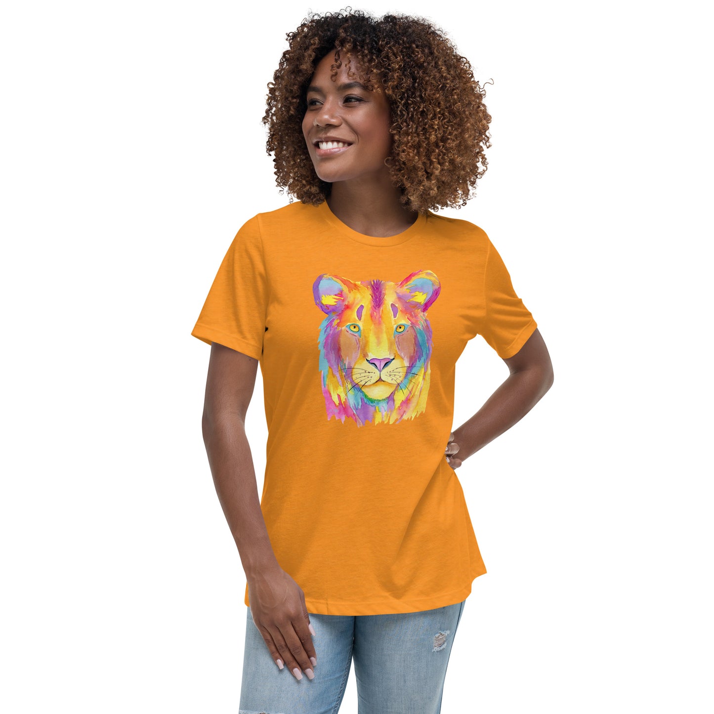 Women's Relaxed Soft & Smooth Premium Quality T-Shirt Colorful Tiger Design by IOBI Original Apparel