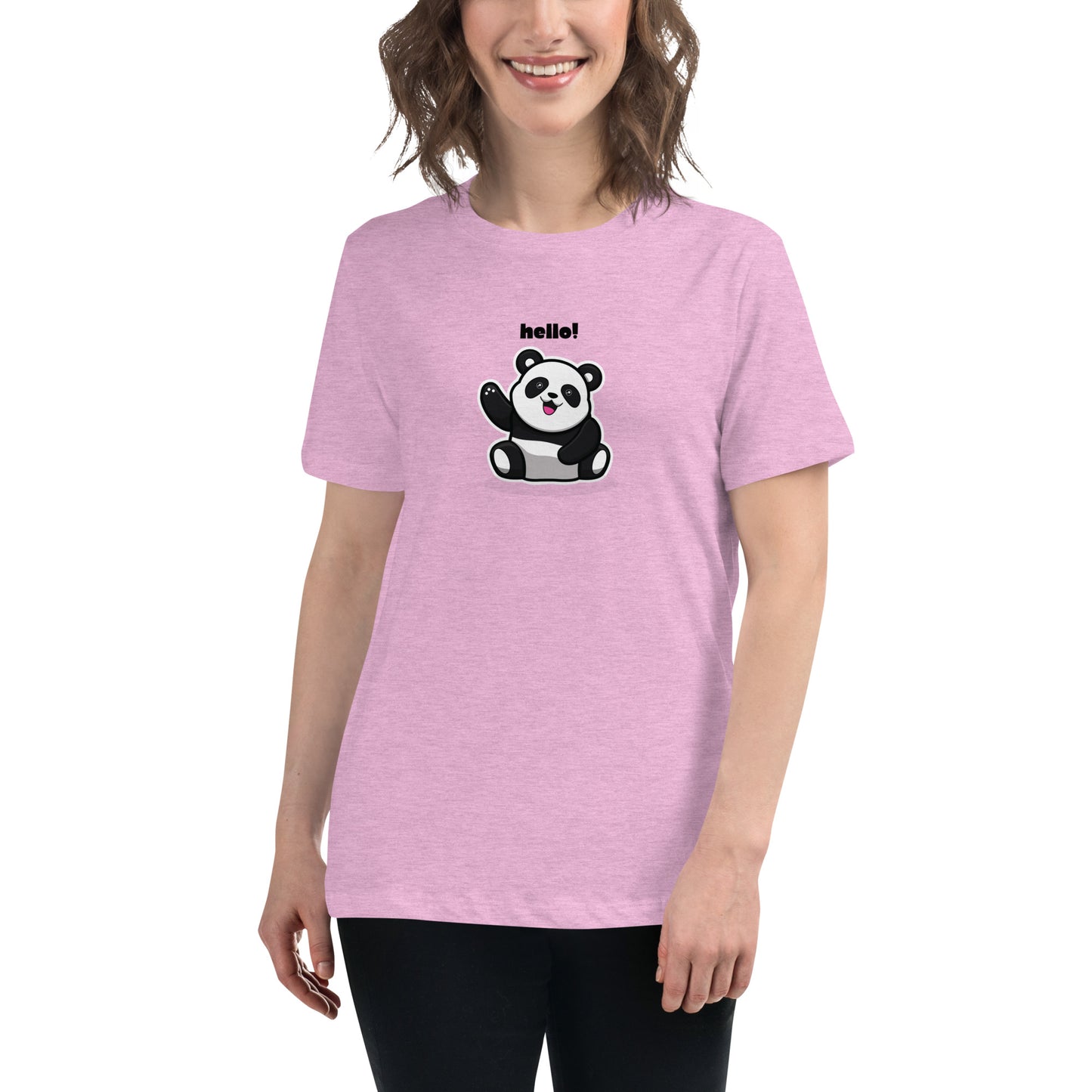 Women's Relaxed Soft & Smooth Premium Quality T-Shirt Panda Hello Design by IOBI Original Apparel