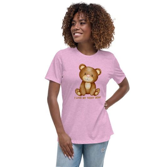 Women's Relaxed Soft & Smooth Premium Quality T-Shirt I Love My Teddy Bear Design by IOBI Original Apparel