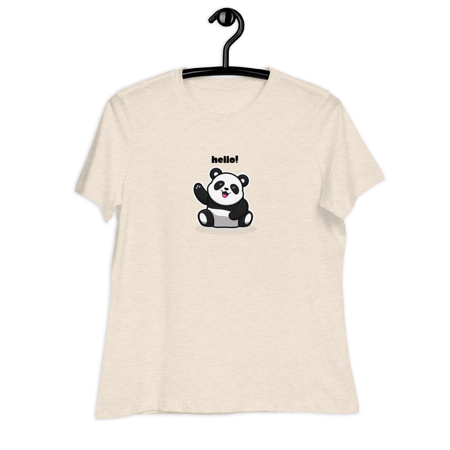 Women's Relaxed Soft & Smooth Premium Quality T-Shirt Panda Hello Design by IOBI Original Apparel