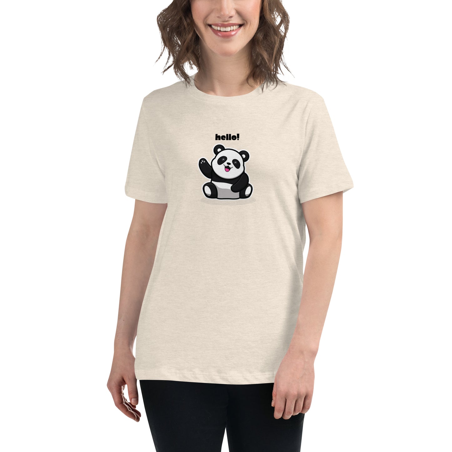 Women's Relaxed Soft & Smooth Premium Quality T-Shirt Panda Hello Design by IOBI Original Apparel