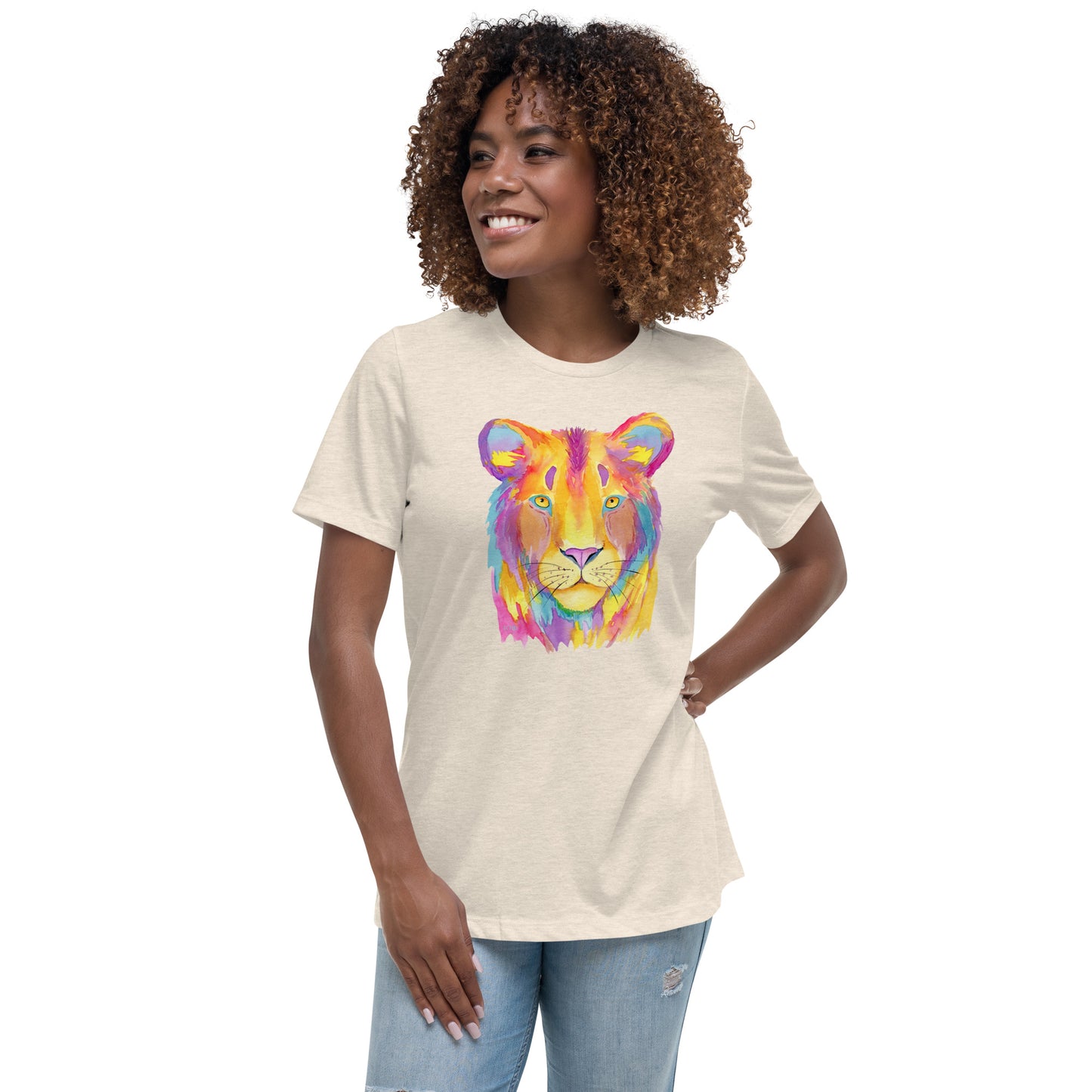 Women's Relaxed Soft & Smooth Premium Quality T-Shirt Colorful Tiger Design by IOBI Original Apparel