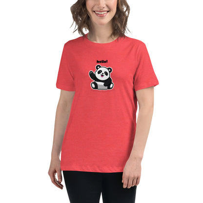 Women's Relaxed Soft & Smooth Premium Quality T-Shirt Panda Hello Design by IOBI Original Apparel