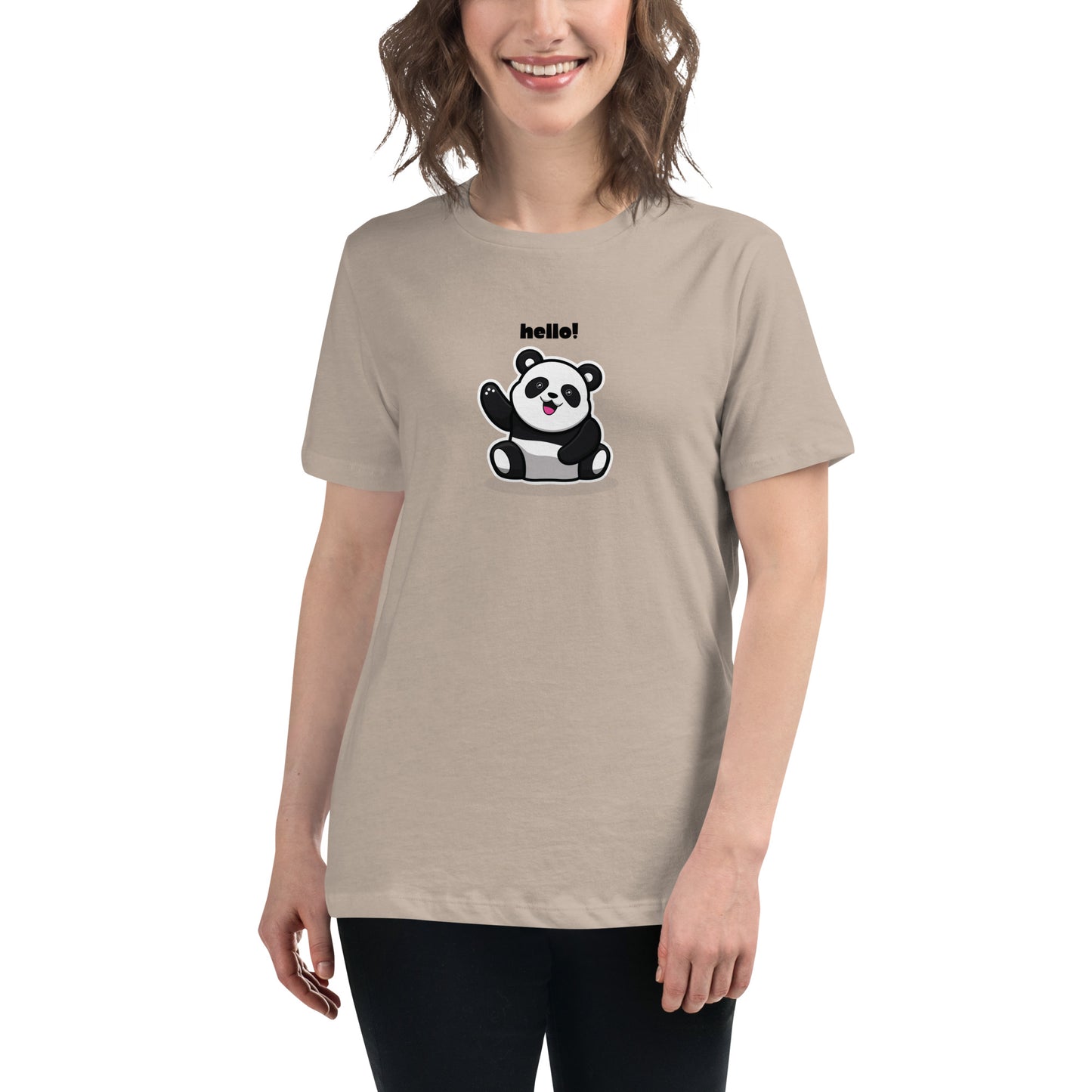 Women's Relaxed Soft & Smooth Premium Quality T-Shirt Panda Hello Design by IOBI Original Apparel