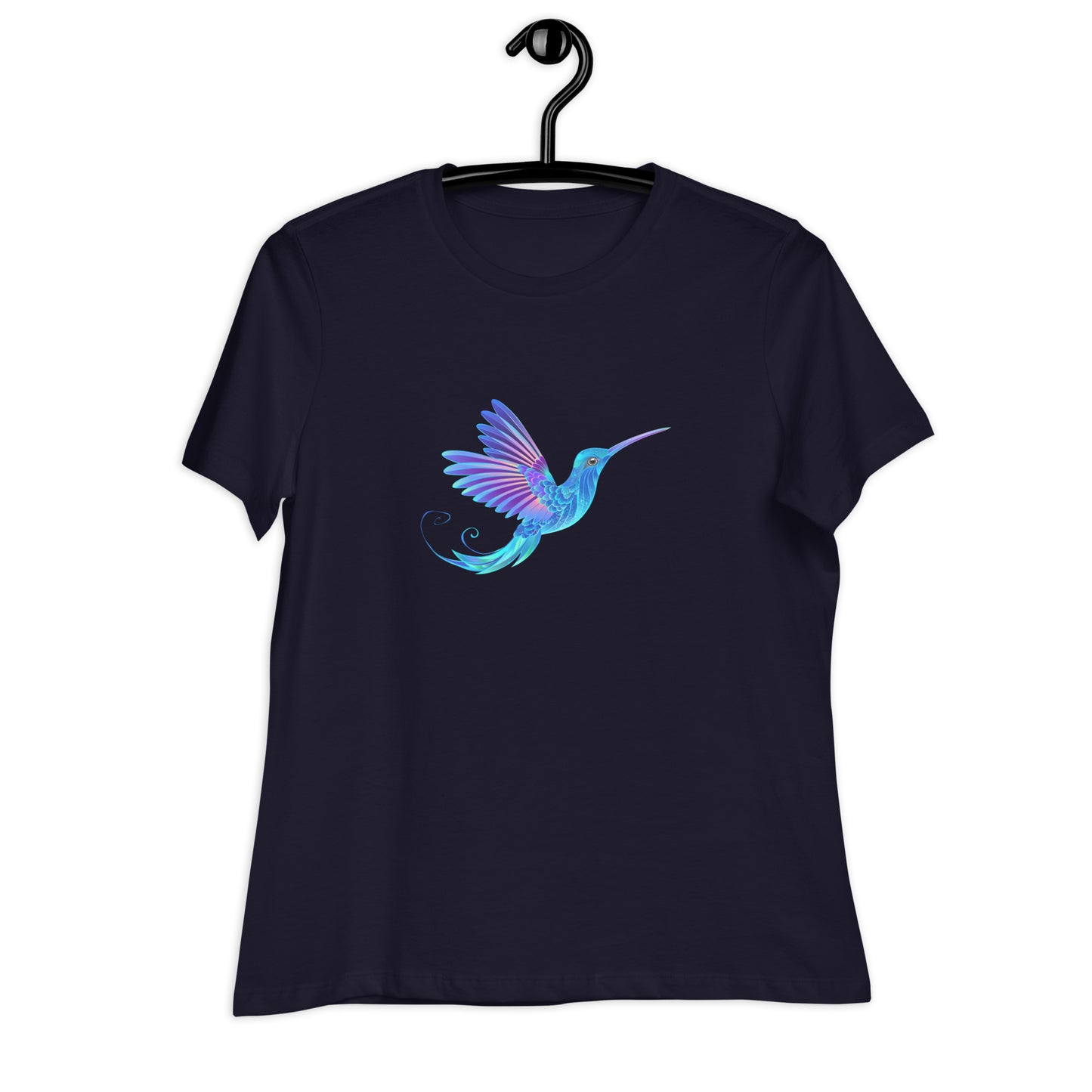 Women's Relaxed Soft & Smooth Premium Quality T-Shirt Magical Blue Hummingbird Design by IOBI Original Apparel