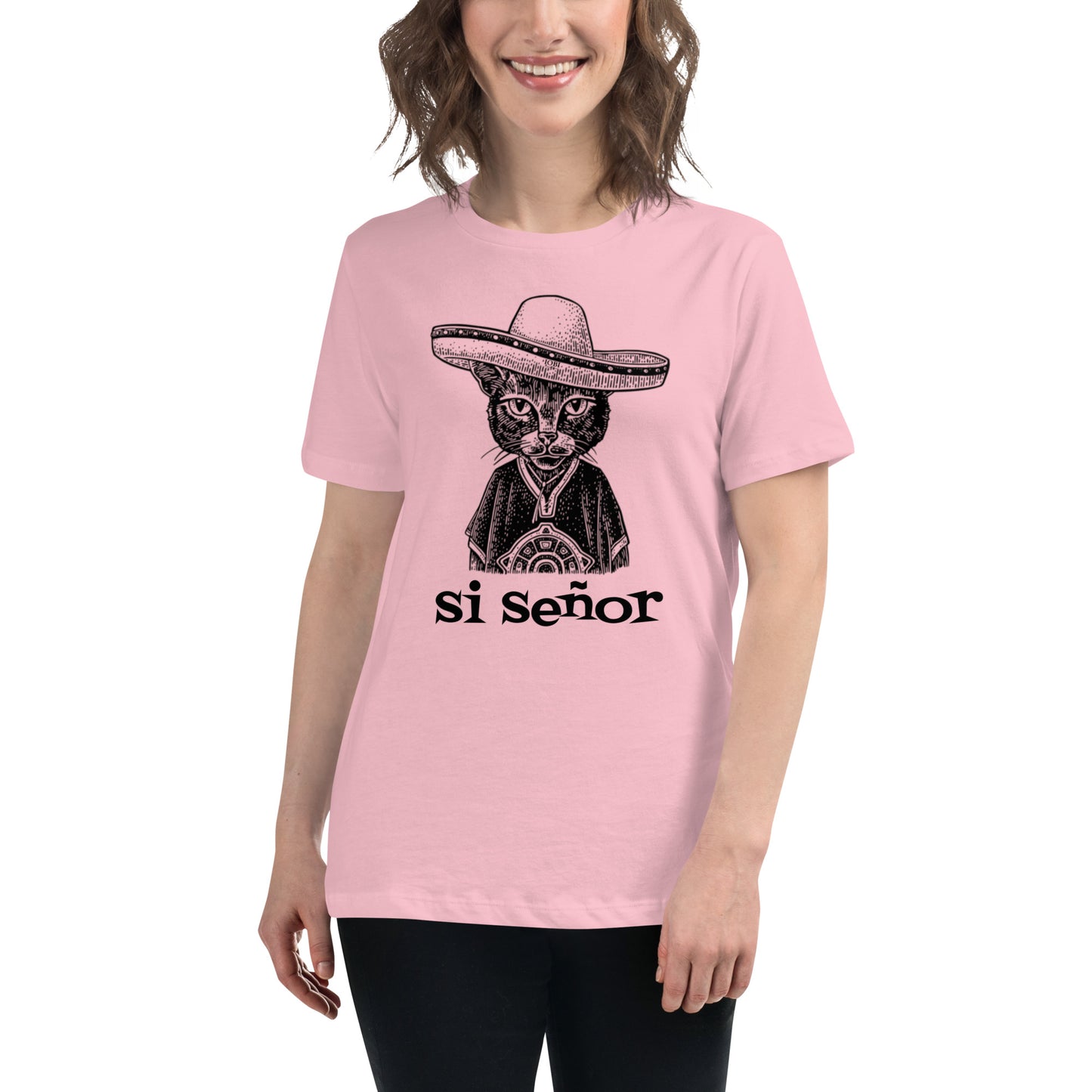 Women's Relaxed Soft & Smooth Premium Quality T-Shirt Si Señor Cat Design by IOBI Original Apparel