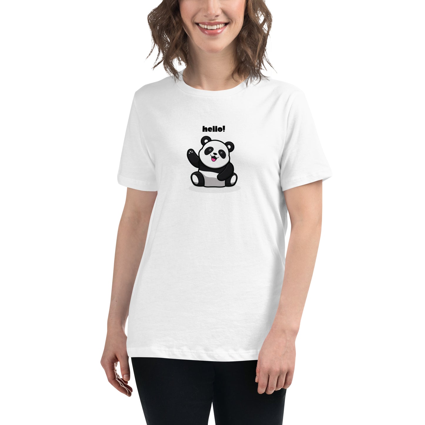 Women's Relaxed Soft & Smooth Premium Quality T-Shirt Panda Hello Design by IOBI Original Apparel