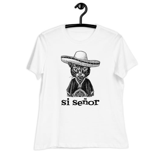 Women's Relaxed Soft & Smooth Premium Quality T-Shirt Si Señor Cat Design by IOBI Original Apparel