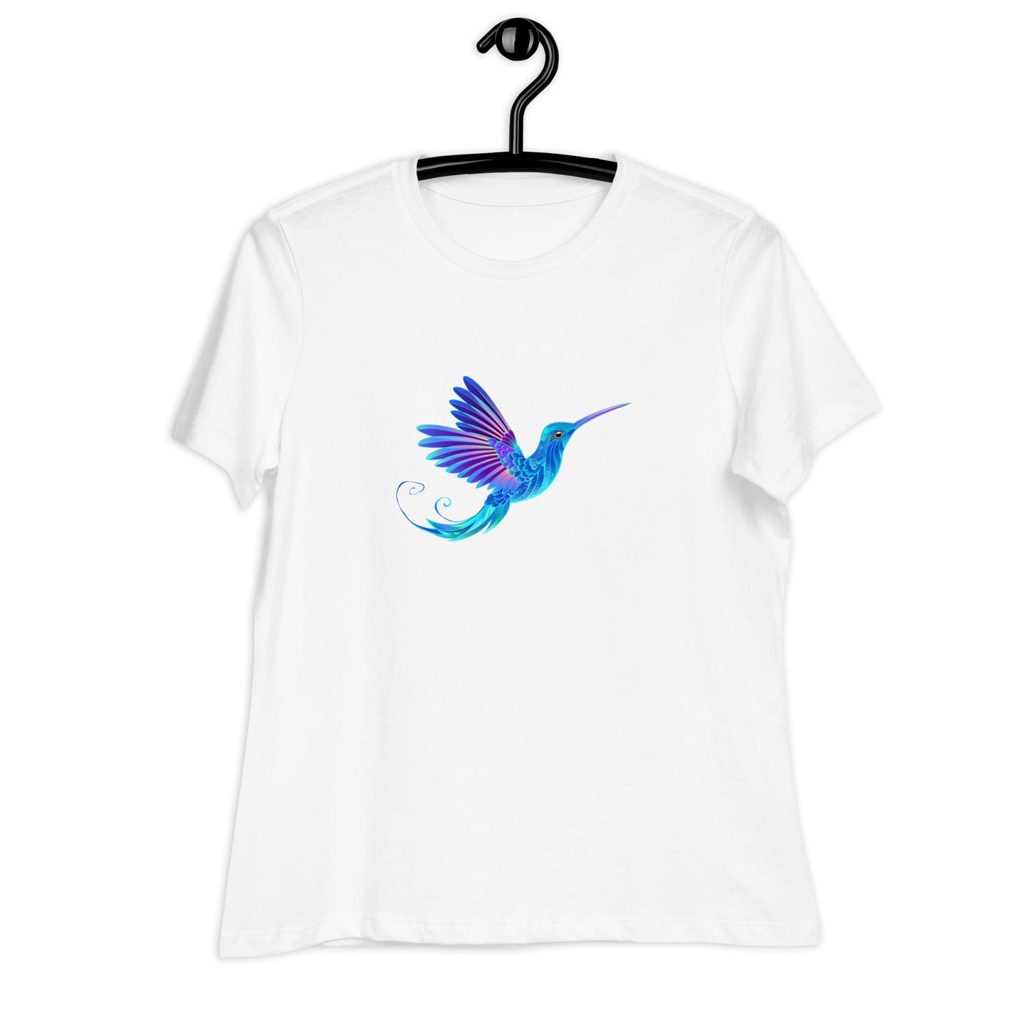 Women's Relaxed Soft & Smooth Premium Quality T-Shirt Magical Blue Hummingbird Design by IOBI Original Apparel