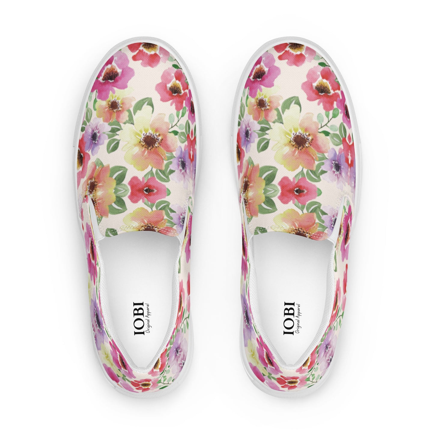 Women’s slip-on canvas shoes Poppy Bloom Flowers Design by IOBI Original Apparel