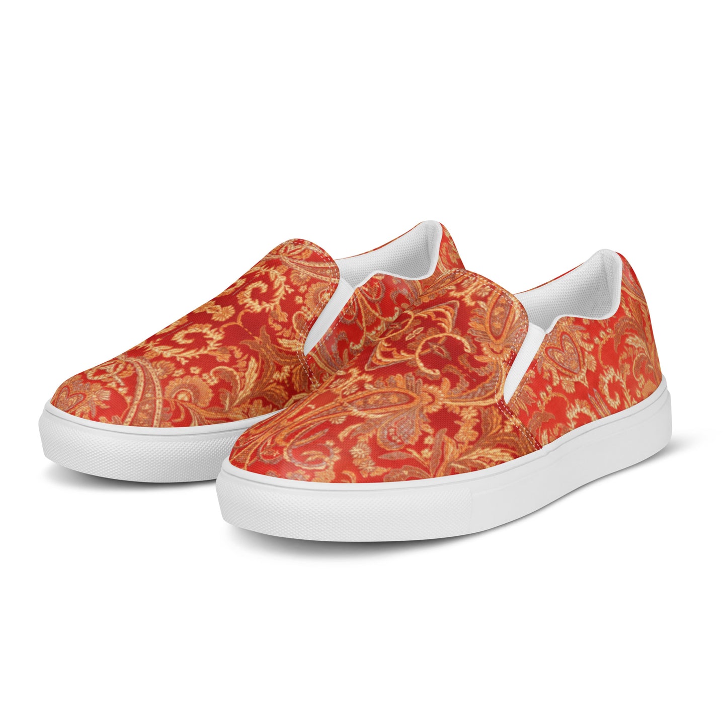 Women’s slip-on canvas shoes Red Paisley Design by IOBI Original Apparel