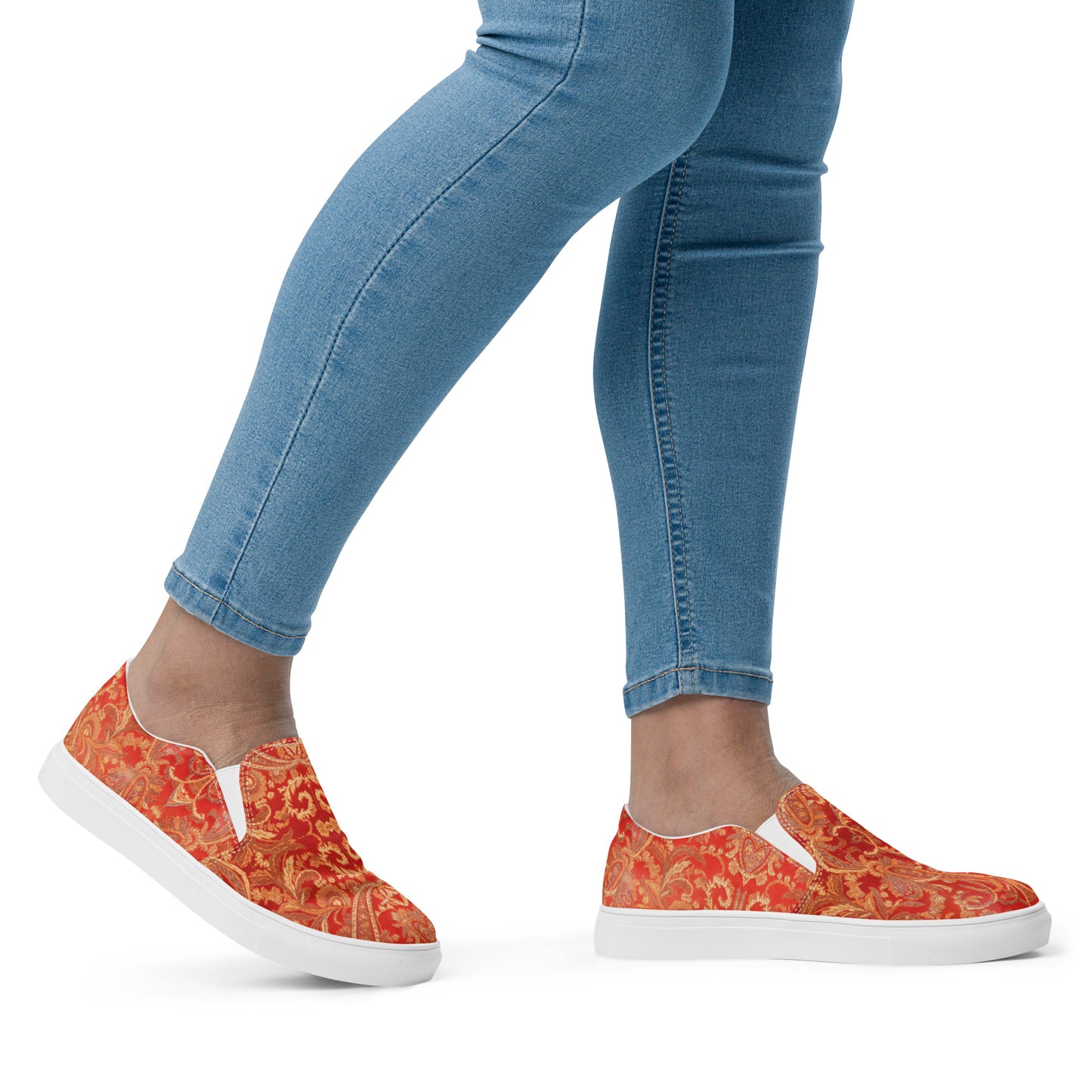 Women’s slip-on canvas shoes Red Paisley Design by IOBI Original Apparel