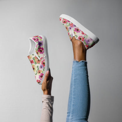 Women’s slip-on canvas shoes Poppy Bloom Flowers Design by IOBI Original Apparel